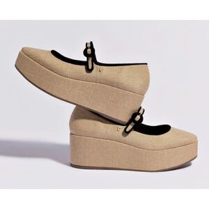 NIB Larroude Blair Raffia Flatforms Platform Mary Janes Size 8.5 In Beige